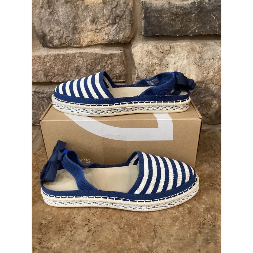 Rothy's The D'Orsay Espadrille Womens Size 9.5 Deep Sea Stripe Navy White New